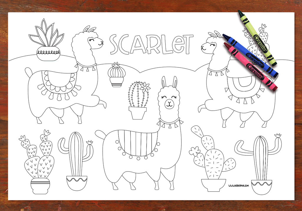 Personalized coloring placemat pages girls set â art appeel