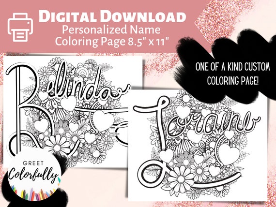 Personalized coloring sheet custom name coloring page hand