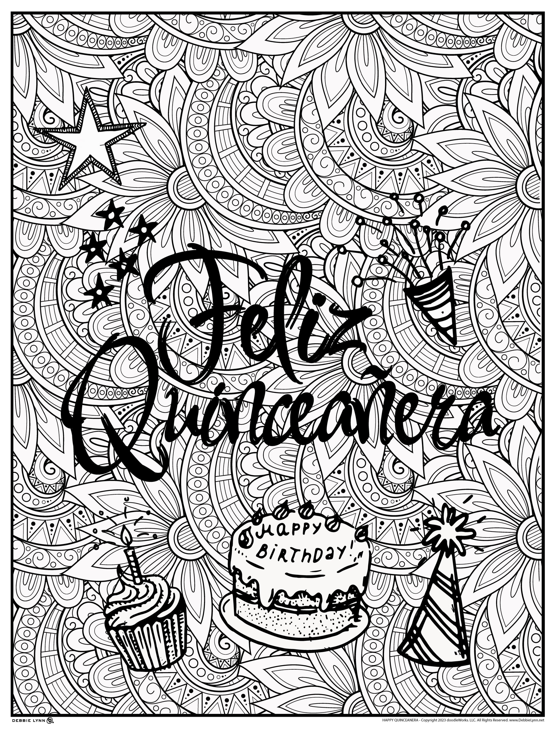 Happy quinceanera personalized giant coloring poster â debbie lynn