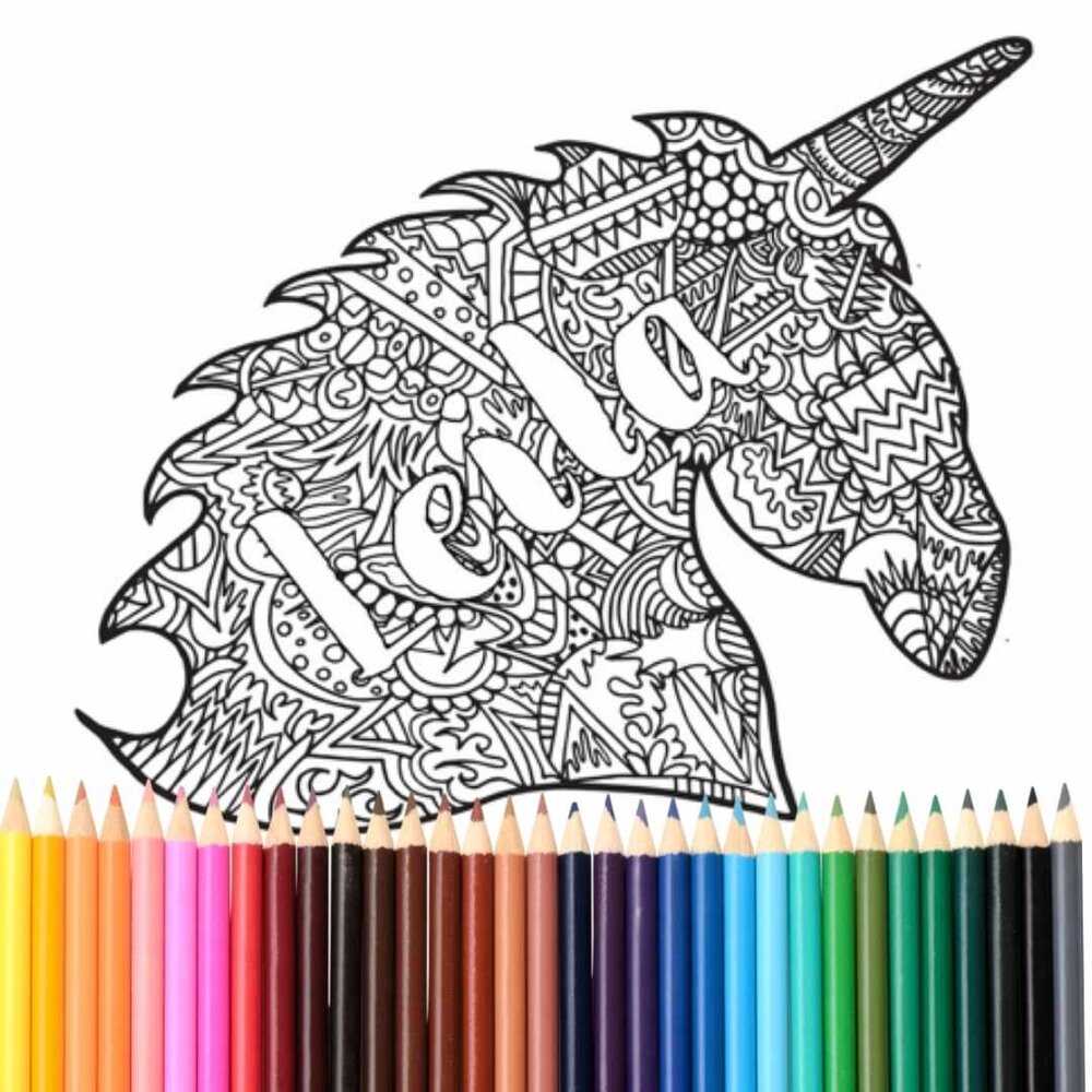 Personalized zentangle unicorn coloring pages â stevie doodles