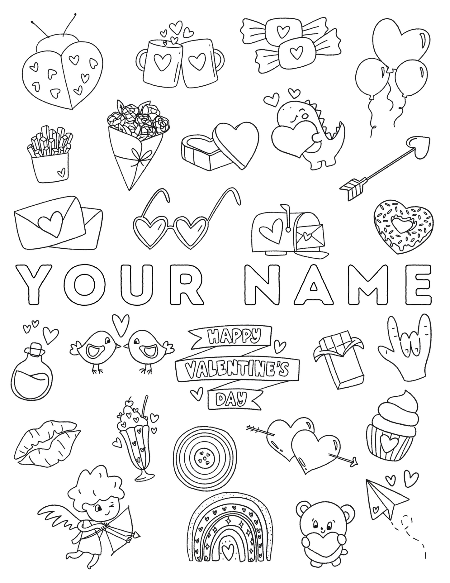 Custom valentine name coloring page â the letter vee