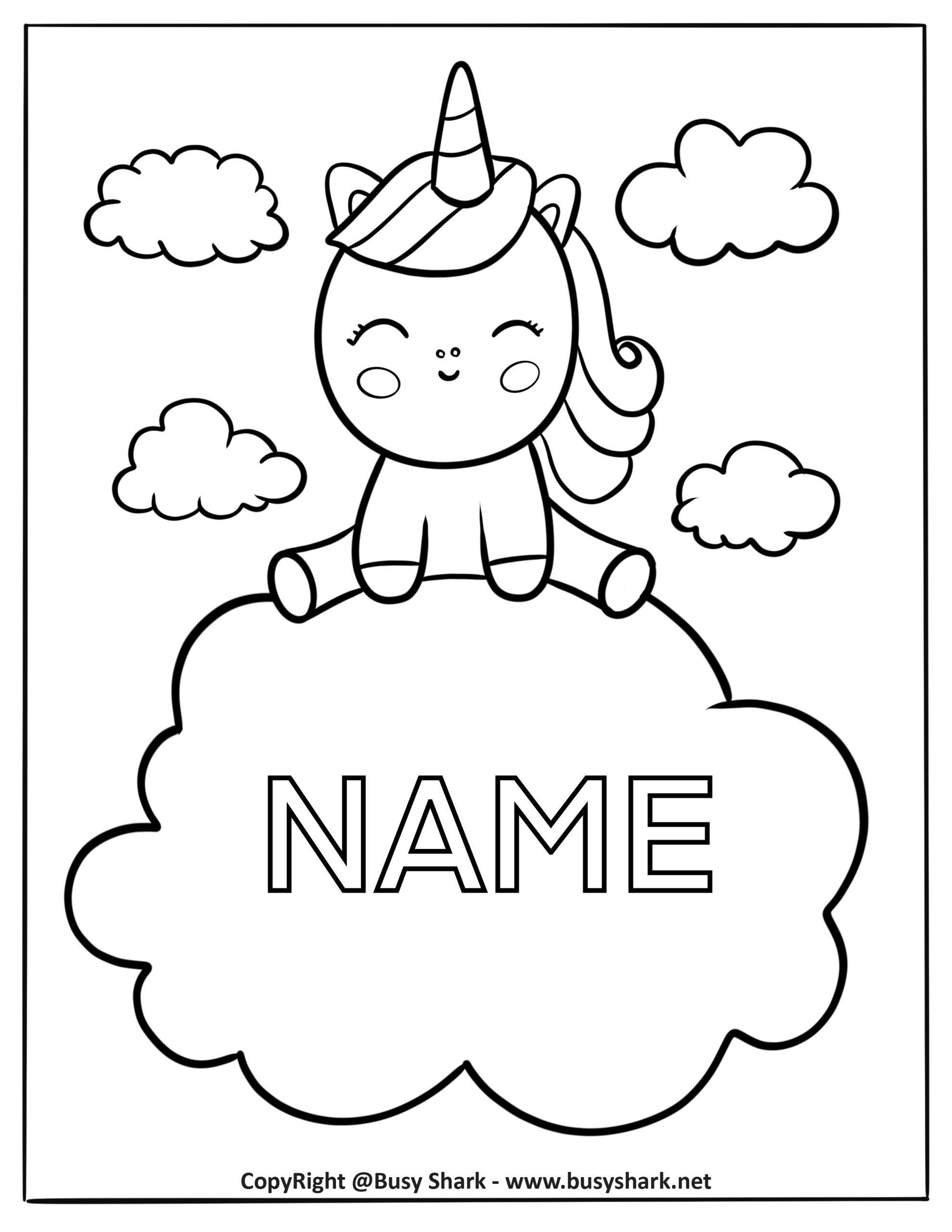 Unicorn editable name coloring pages free printable