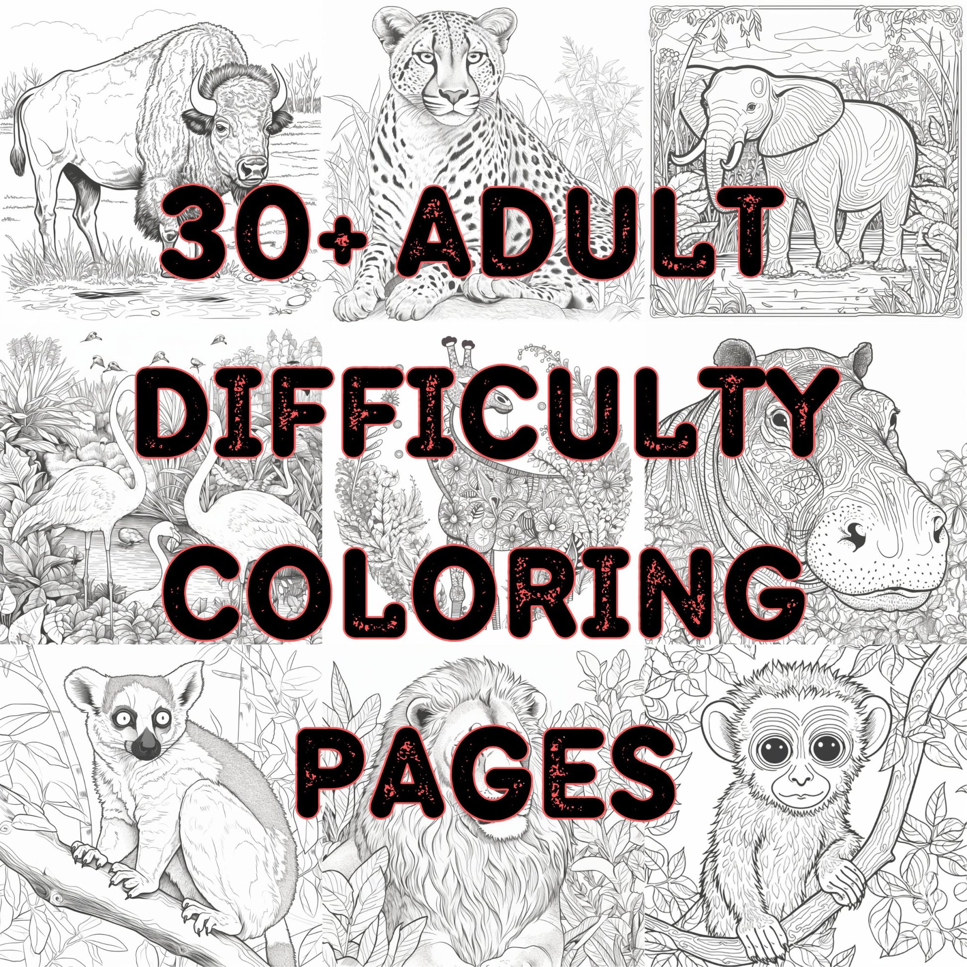 Digital black and white adult coloring pages