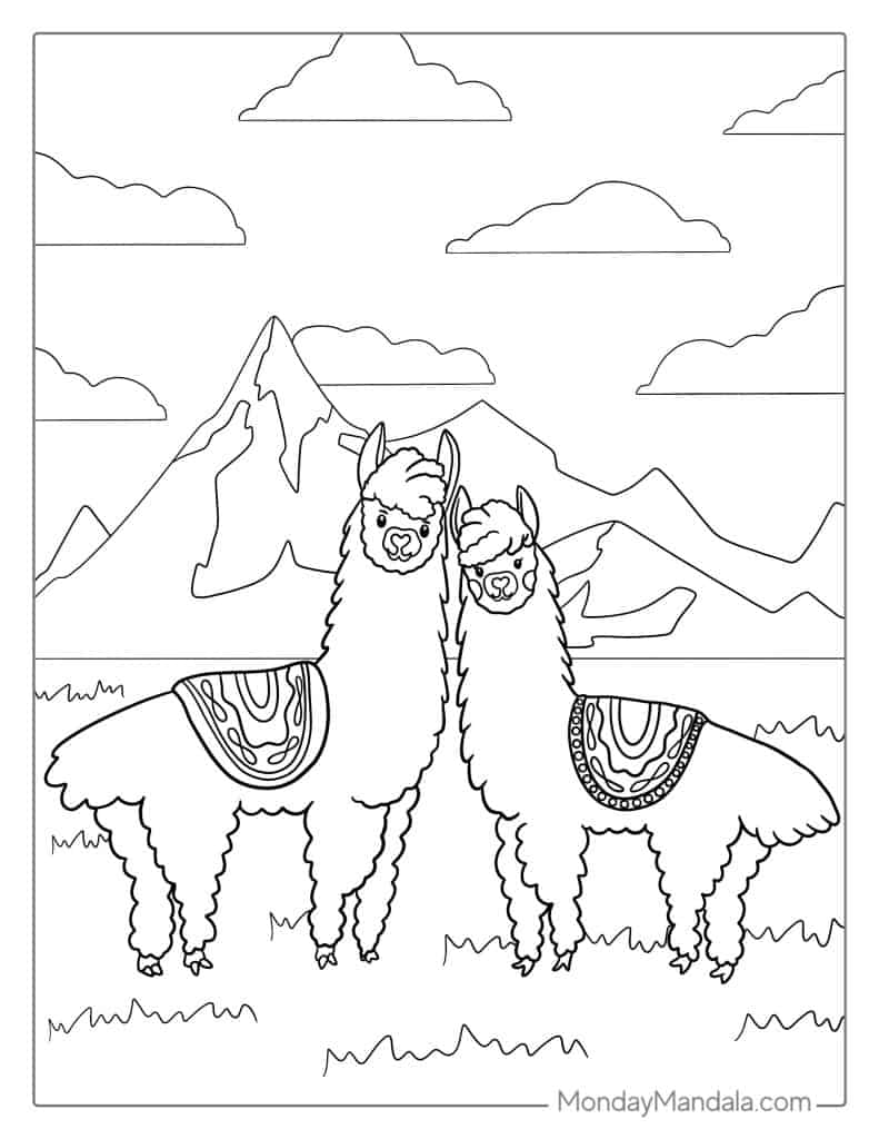 Llama coloring pages free pdf printables