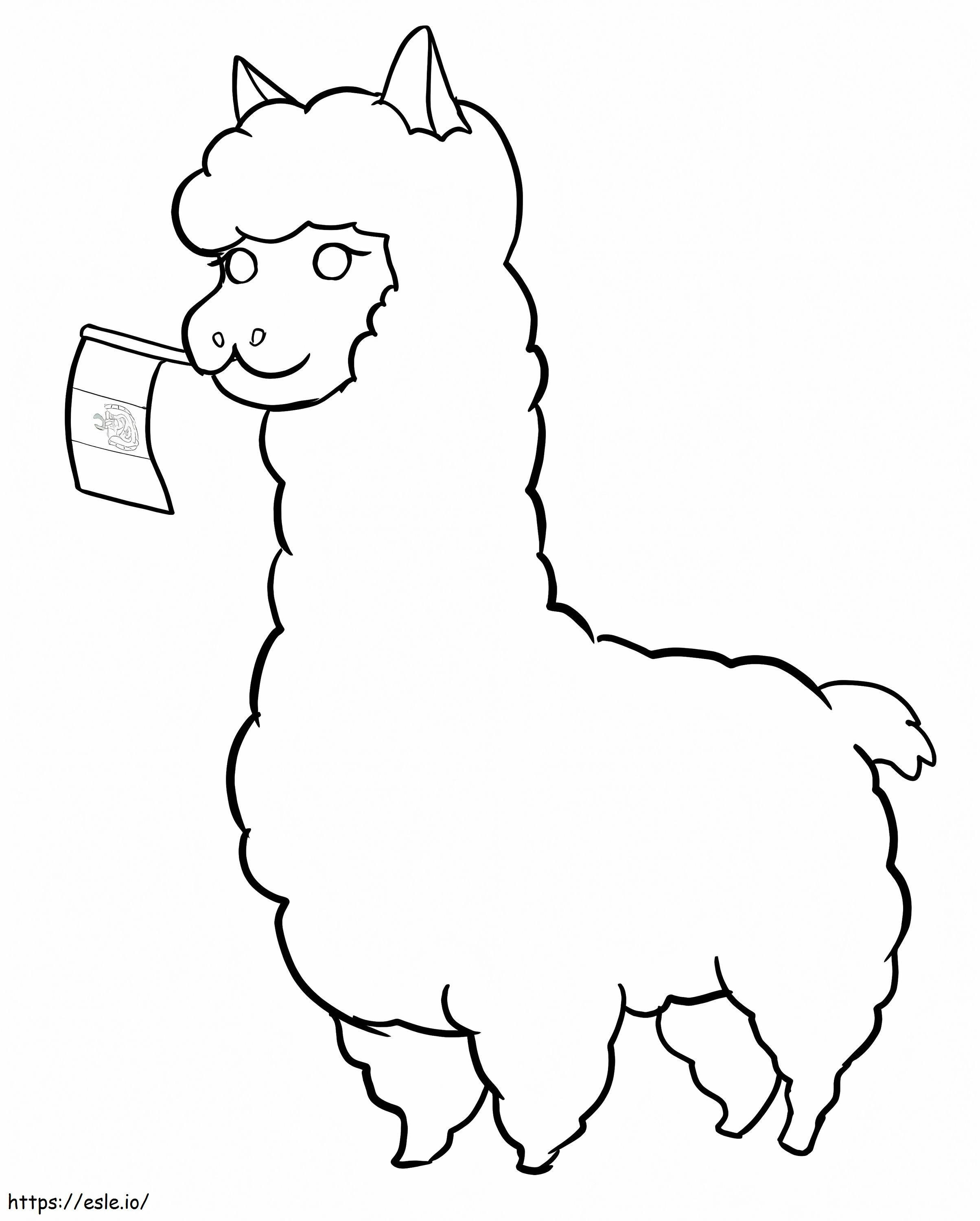 Peru llama with flag coloring page