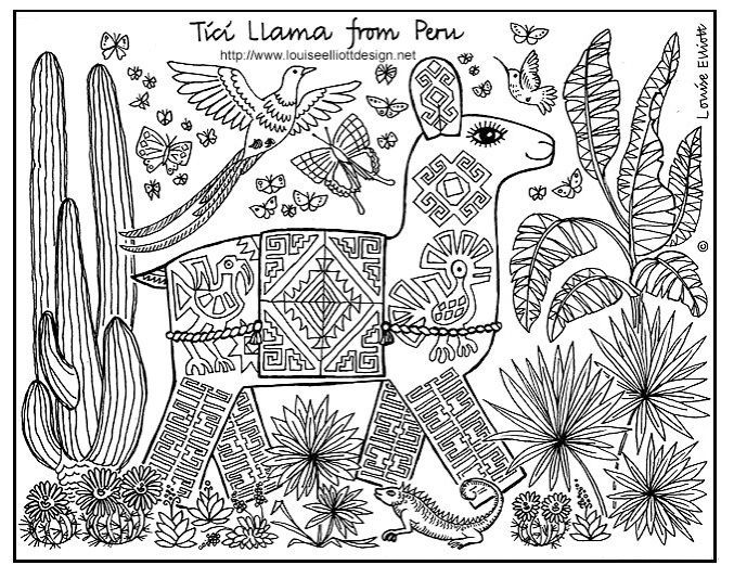 Tici llama es from peru in south america llamas are very sure coloriage coloriage adulte coloriage zen