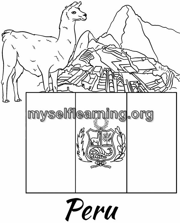 Peru flag educational coloring sheet instant download