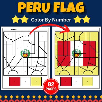 Peru flag color by number coloring page