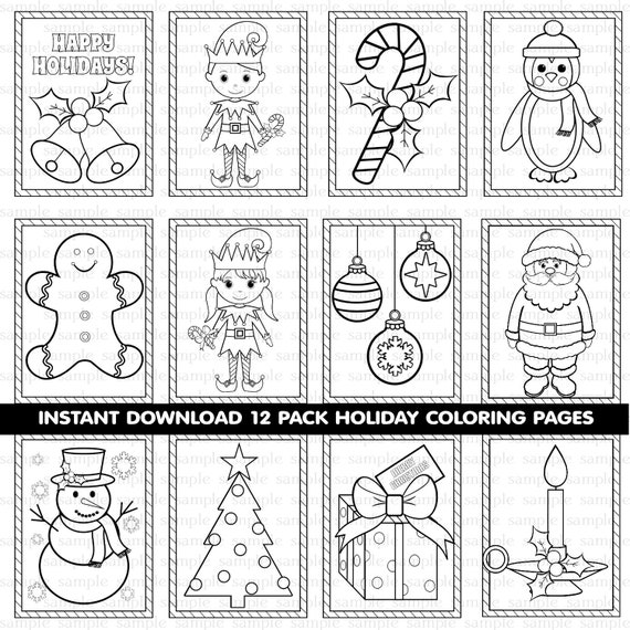 Christmas coloring pages activity kids holiday santa presents pack coloring sheets instant download pdf