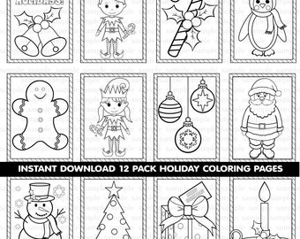 Christmas coloring pages activity kids holiday santa presents pack coloring sheets instant download pdf