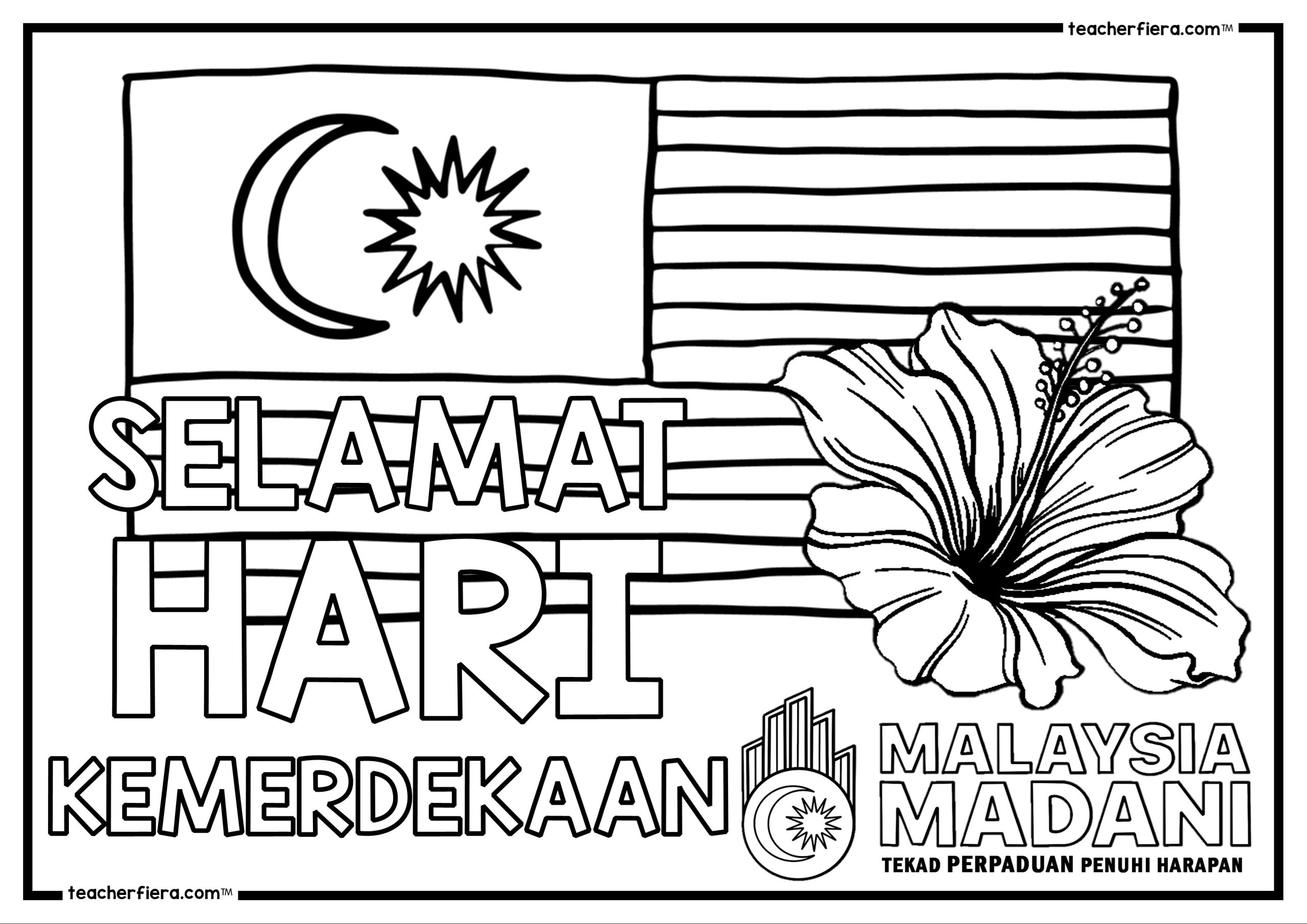 Independence day colouring sheets english and malay version â