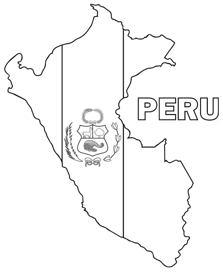 Peru map and flag coloring page