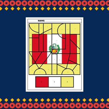 Peru flag color by number coloring page