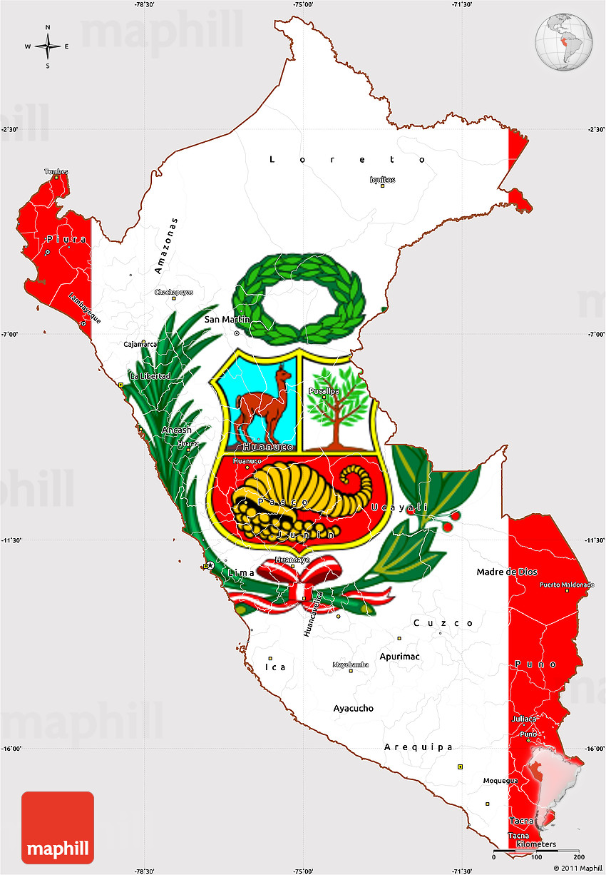 Flag simple map of peru flag centered