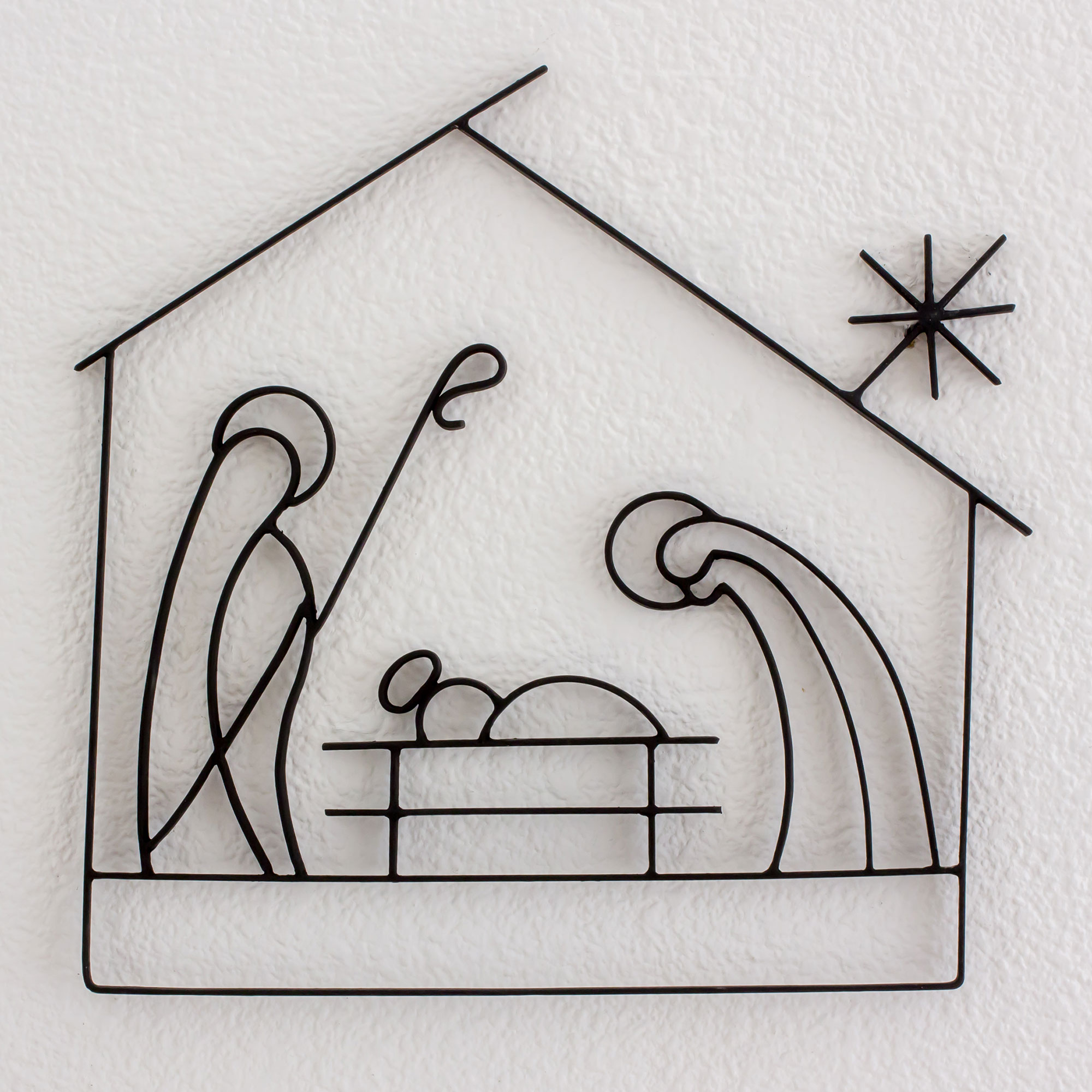 Handcrafted black iron silhouette wall nativity scene