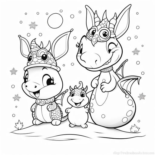 A coloring page of chibi adventurers dressed in traditional chinese garments