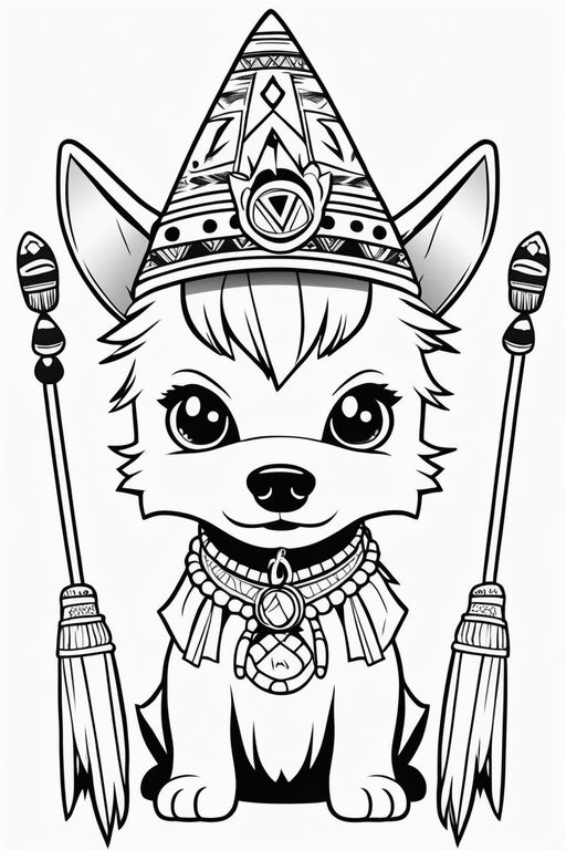 A coloring page of chibi adventurers dressed in traditional chinese garments