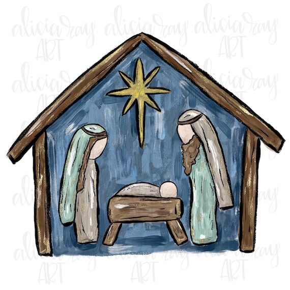 Christmas sublimation design hand drawn png digital download manger baby jesus painted manger christian