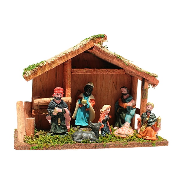 Labymos nativity figurines wooden nativity scene with christmas figures wooden nativity stable includes mary joseph wise men