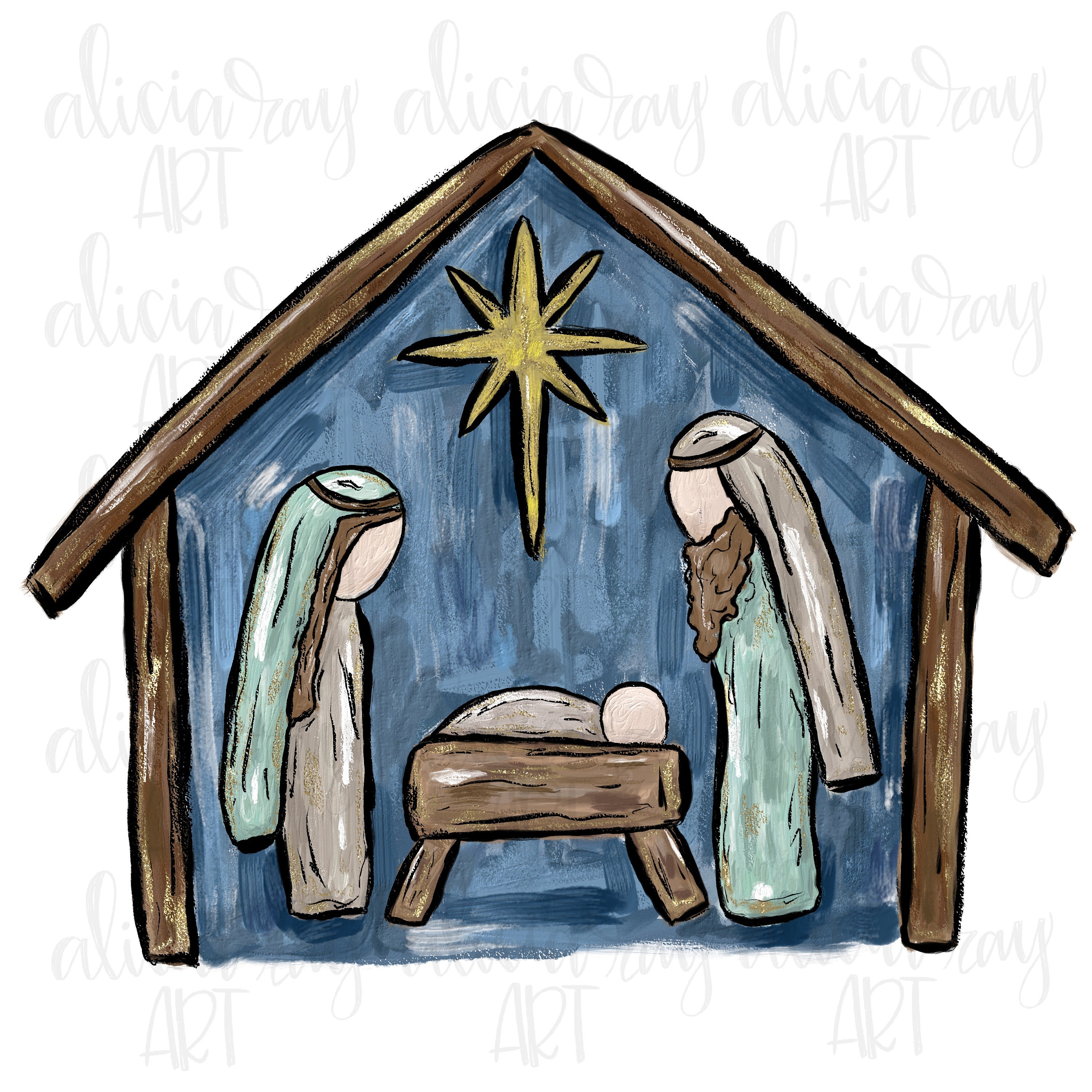 Christmas sublimation design hand drawn png digital download manger baby jesus painted manger christian