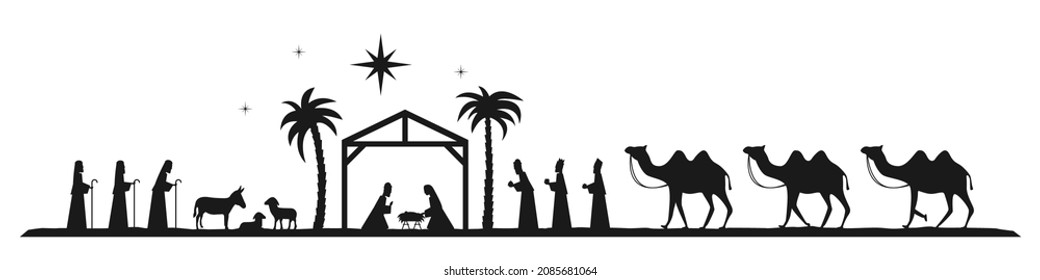 Den scene silhouette baby jesus manger stock vector royalty free