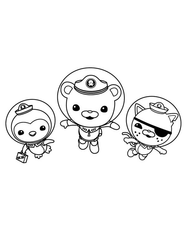 Kwazii and peso and captain barnacles swimming in the octonauts coloring page