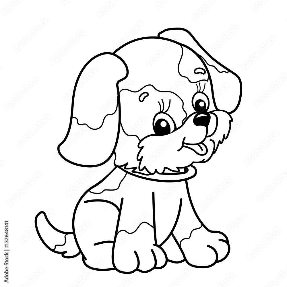 Coloring page outline of cartoon dog cute puppy sitting pet coloring book for kids vector