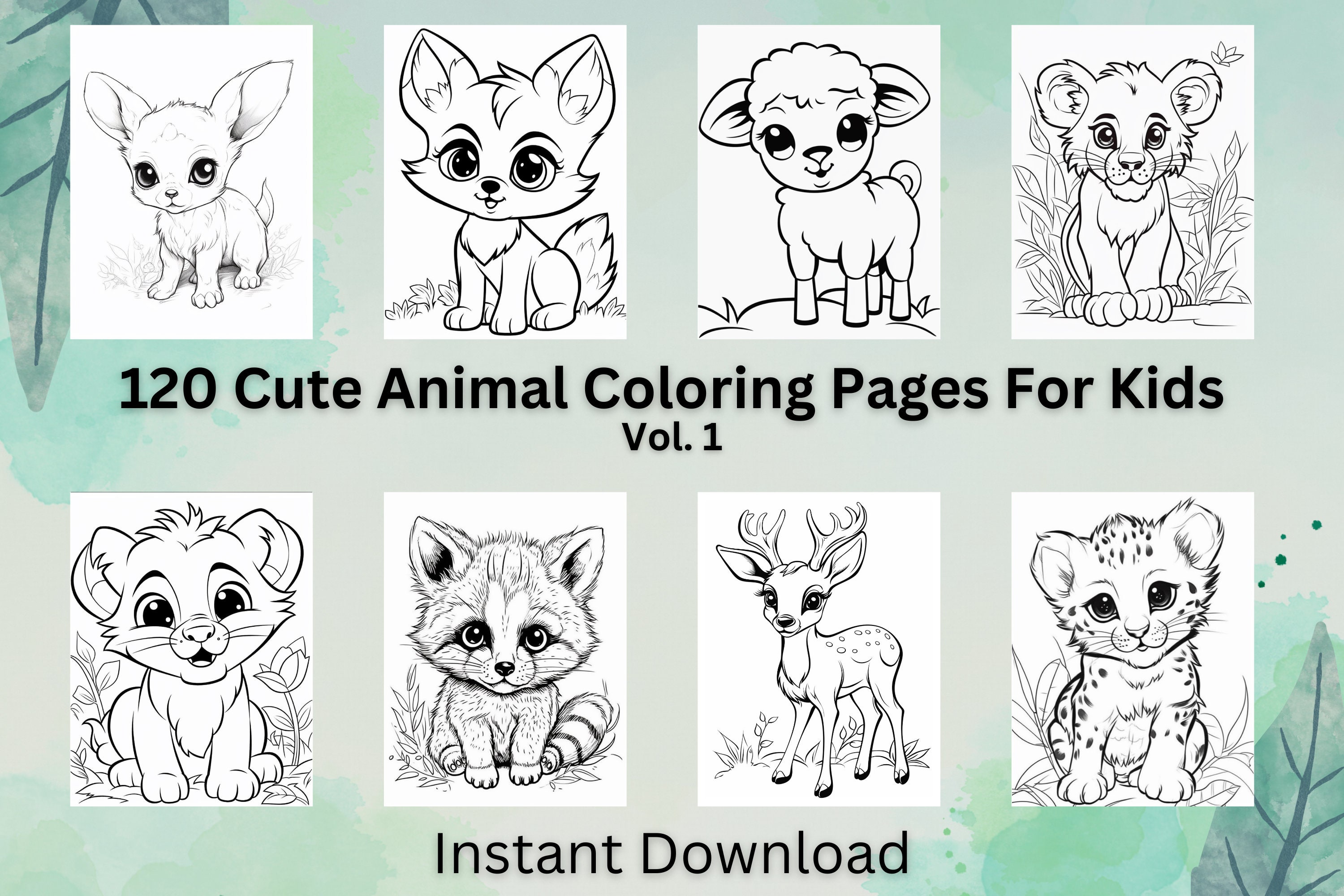 Cute animal coloring pages for kids vol cute animal coloring pages for kids kids coloring pages digital download printable