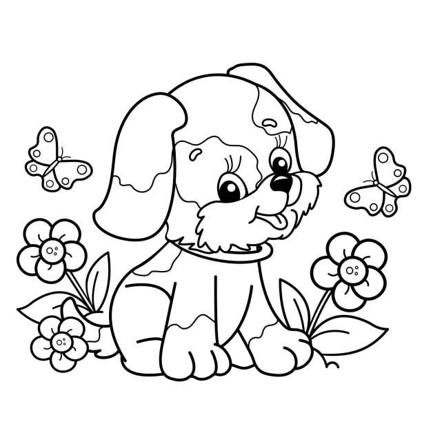 Coloring pages puppies stock illustrations royalty