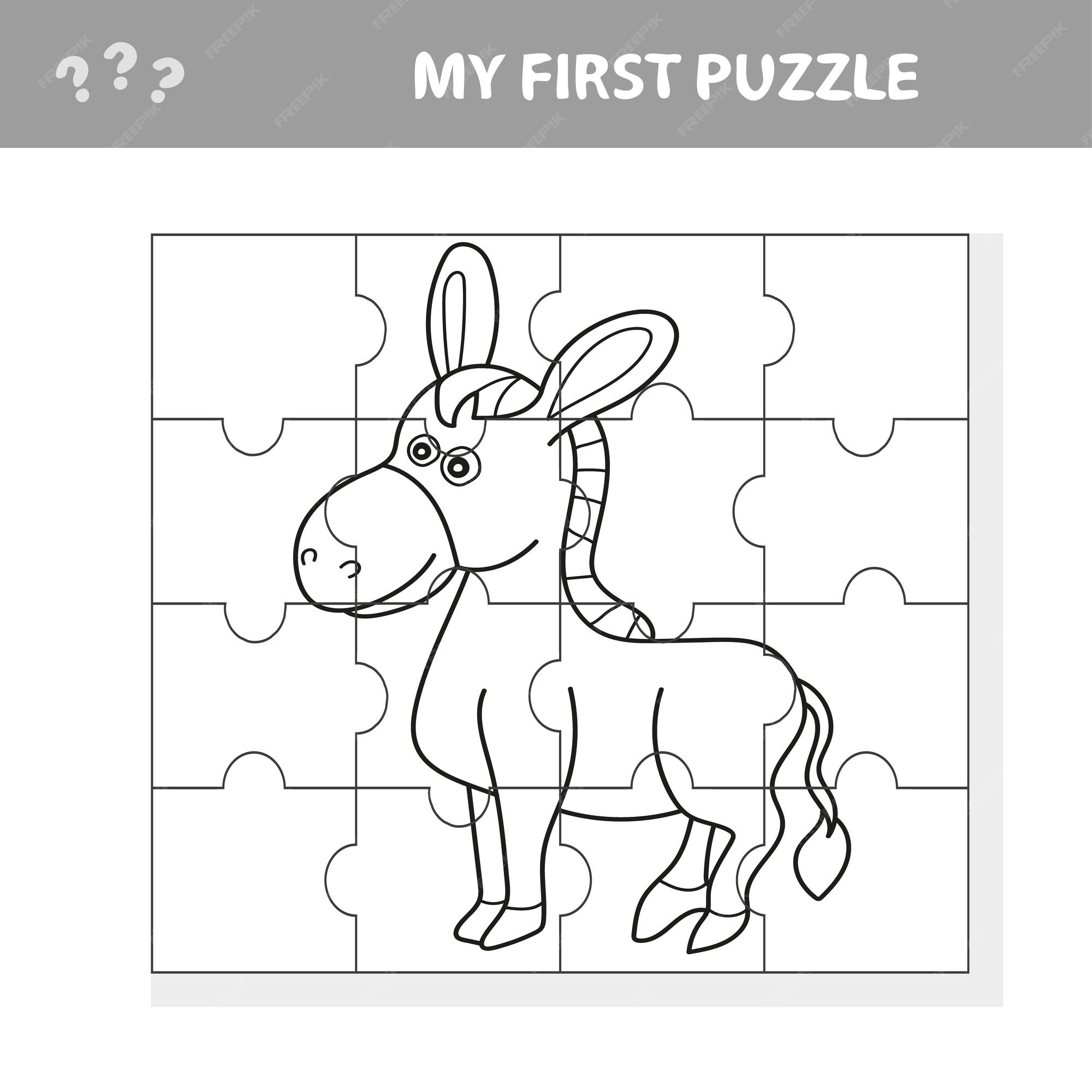 Premium vector cartoon vector illustration of education jigsaw puzzle game for preschool children with funny donkey farm animal