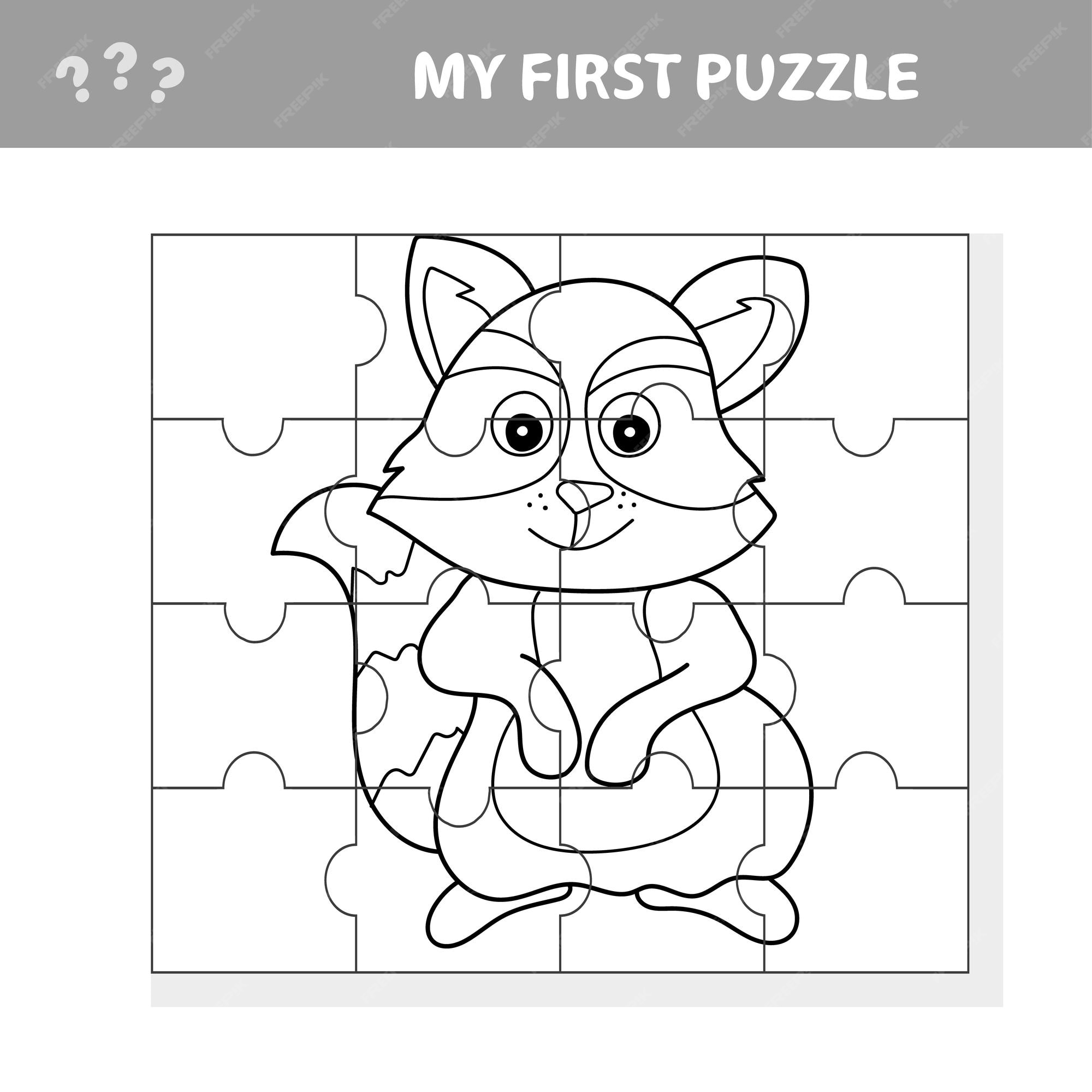 Premium vector jigsaw puzzle task for preschool children with raccoon animal character