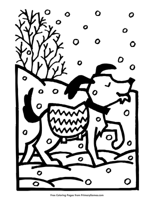 Dog in snow coloring page â free printable pdf from