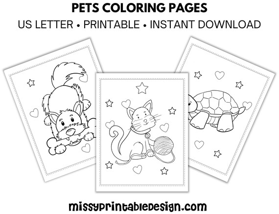 Pets coloring pages printable pets coloring book pet activity instant download