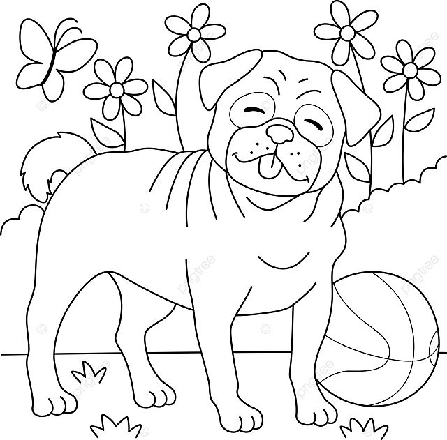 Pug dog coloring page for kids preschool pet black vector school drawing dog drawing ring drawing png and vector with transparent background for free download