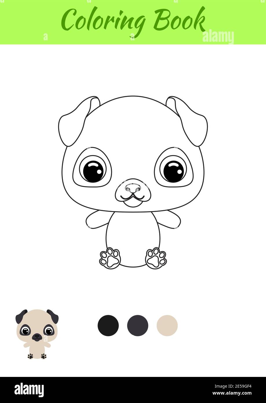 Coloring book little baby pug dog sitting coloring page for kids educational activity for preschool years kids and toddlers with cute animal stock vector image art