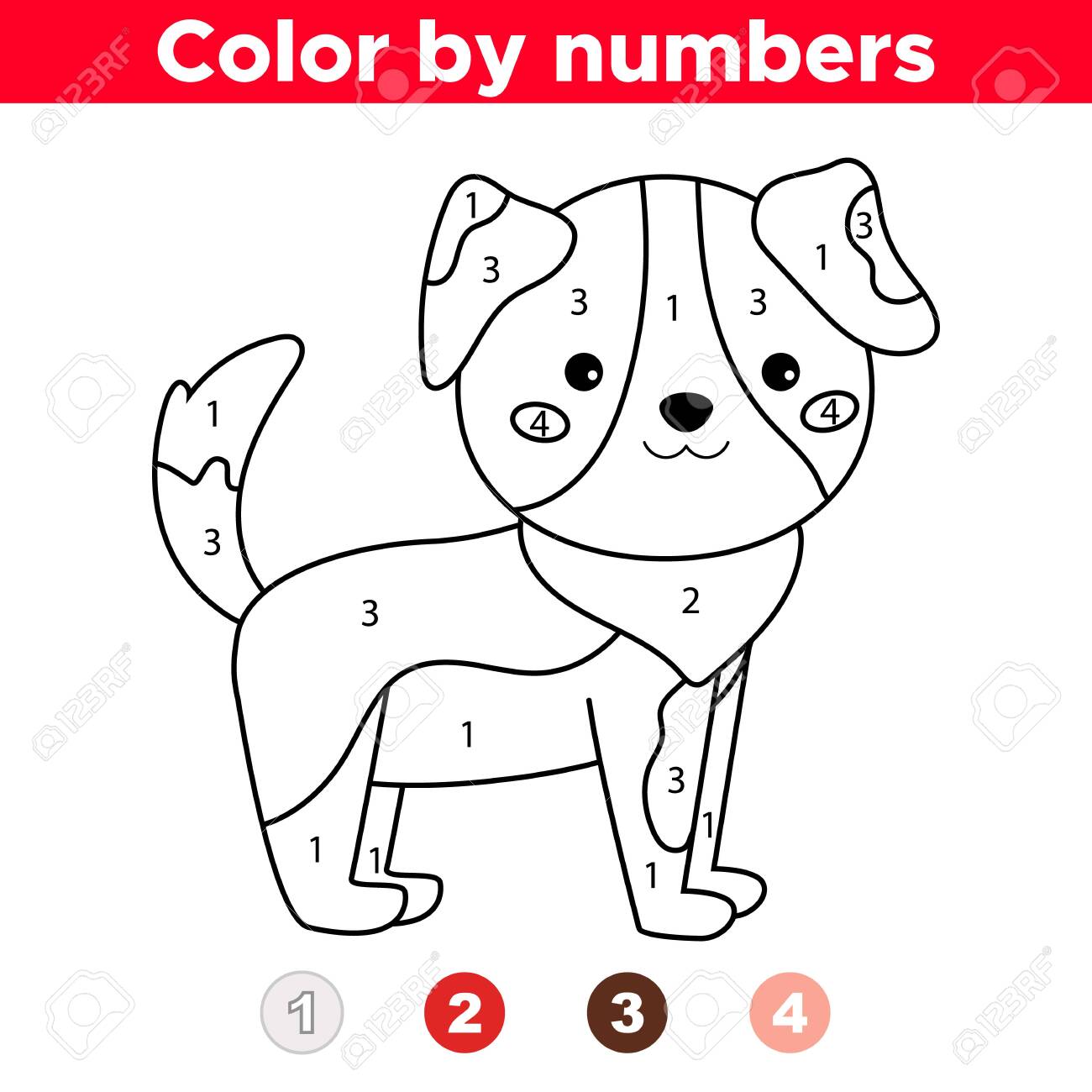 Educational game for preschool children learn colors and number coloring page with numbers cute kawaii cartoon dog royalty free svg cliparts vectors and stock illustration image