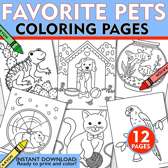 Pets coloring pages pet friends coloring pages favorite pets coloring sheets pets coloring pages printable instant download pet coloring