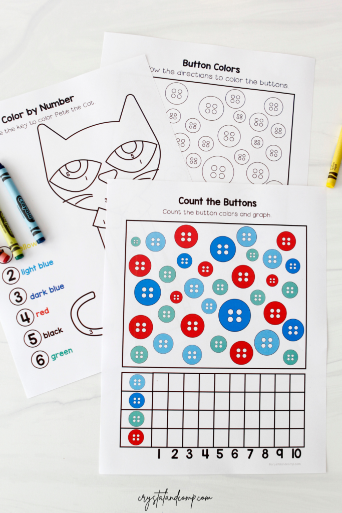 Pete the cat and his four groovy buttons printables