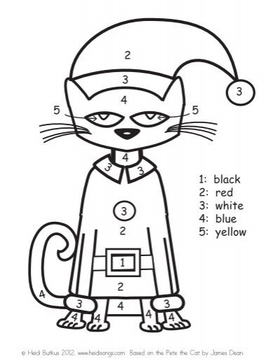 Pete the cat color by number xmas