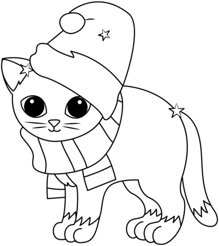 Christmas cat coloring pages free printable pictures