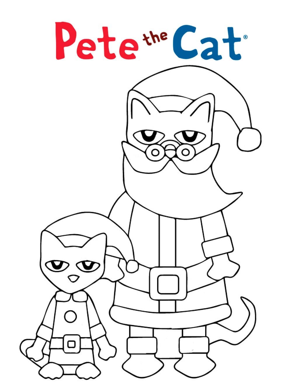 Pete the cat and santa claus coloring page