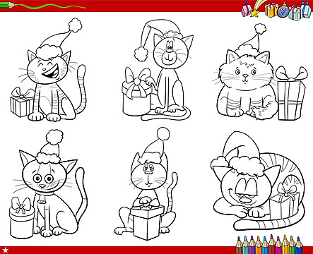 Cute christmas cat coloring page for kids with garland vector christmas drawing cat drawing ring drawing png and vector with transparent background for free download