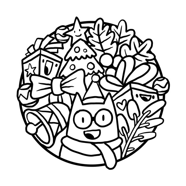 Premium vector cute christmas doodle coloring page