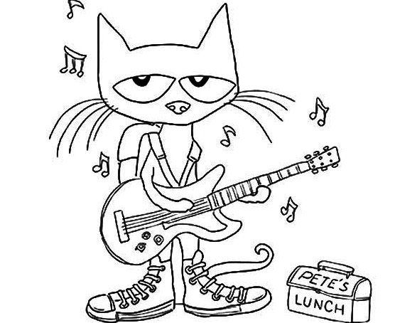 Pete the cat plays guitar coloring page pete the cat pete the cats cat coloring page