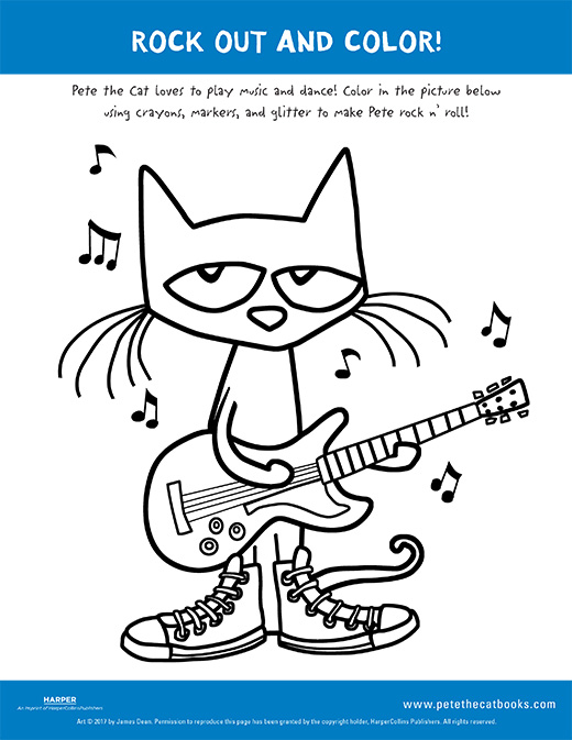 Pete the cat rocking in my school shoes coloring