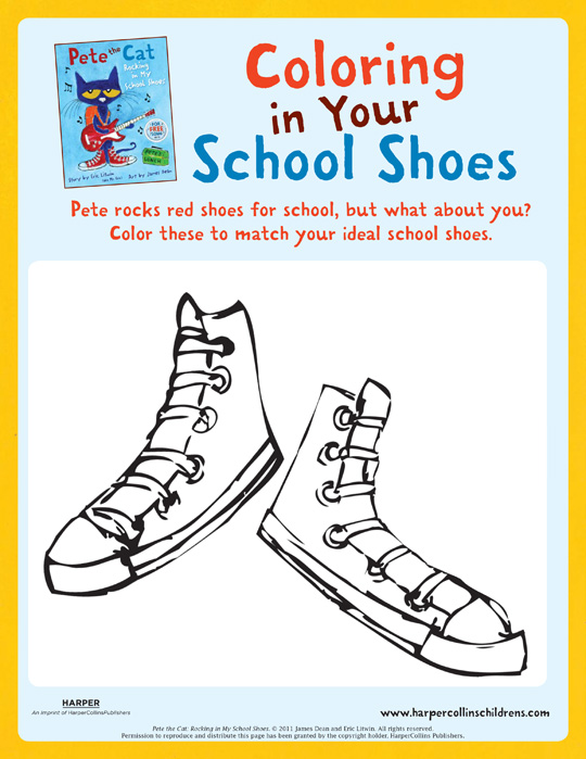 Pete the cat rocking in my school shoes coloring