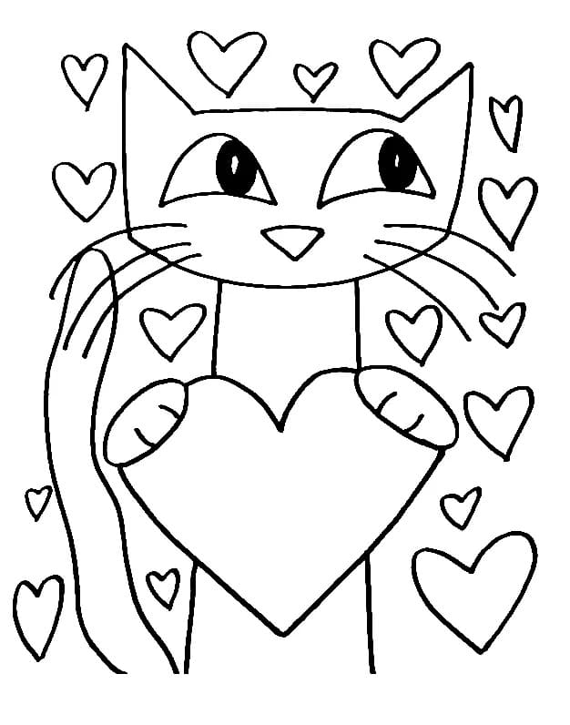 Pete the cat with hearts coloring page