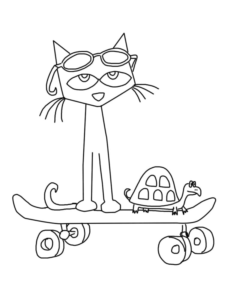 Pete the cat with turtle coloring page