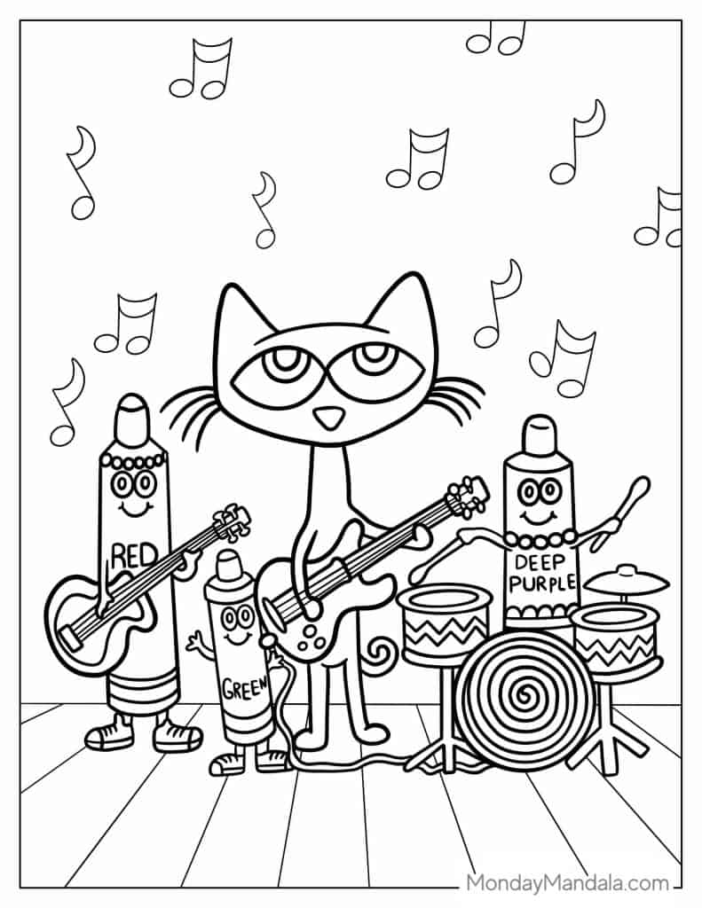 Pete the cat coloring pages free pdf printables