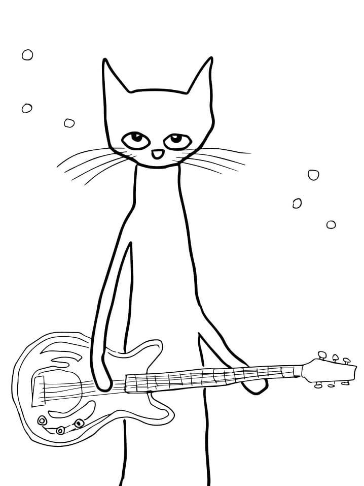 Pete the cat is playing guitar coloring page